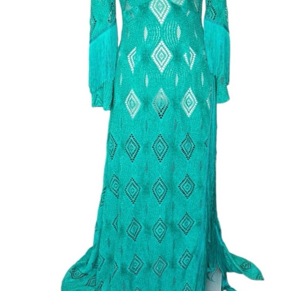 For Love & Lemons Elegant Kelly green  Diamond Pattern Dress